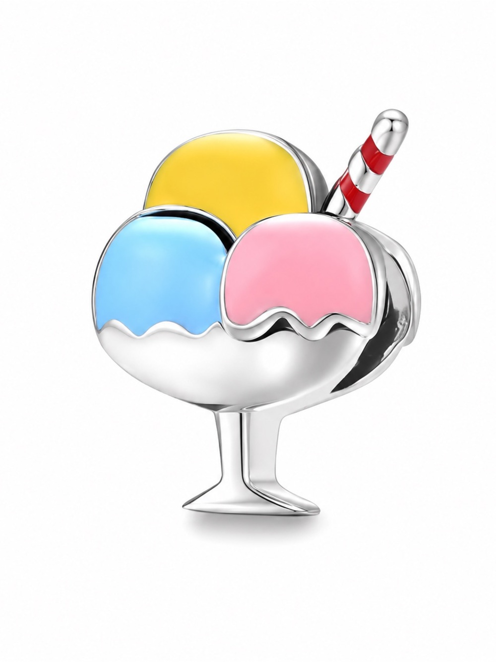 🍨 Ice Cream Sundae Charm Silver Tone Colorful Enamel Pendant
